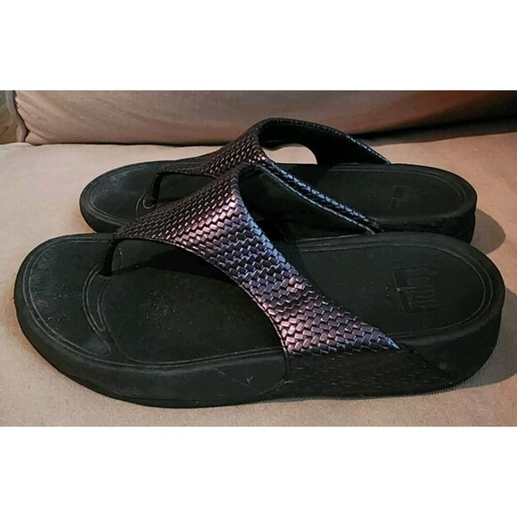 Fitflop Lulu Black Weave Thong Slip On Sandals Women's Sz 8 (407-001) - Picture 5 of 9
